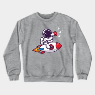 Astronaut Riding Rocket With Speaker Cartoon Crewneck Sweatshirt